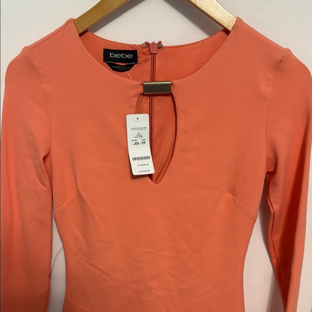 bebe Coral Cutout Long Sleeve Dress